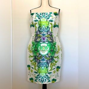 Frascara Strapless Cocktail Dress Green & White